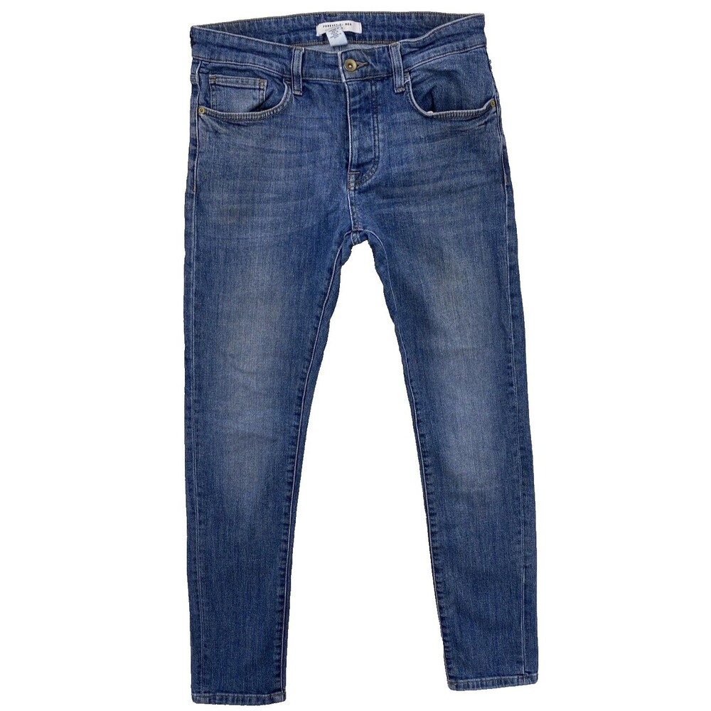 Forever 21 Men Slim Straight Jeans Sz 33x31 Medium Wash Button Fly Denim